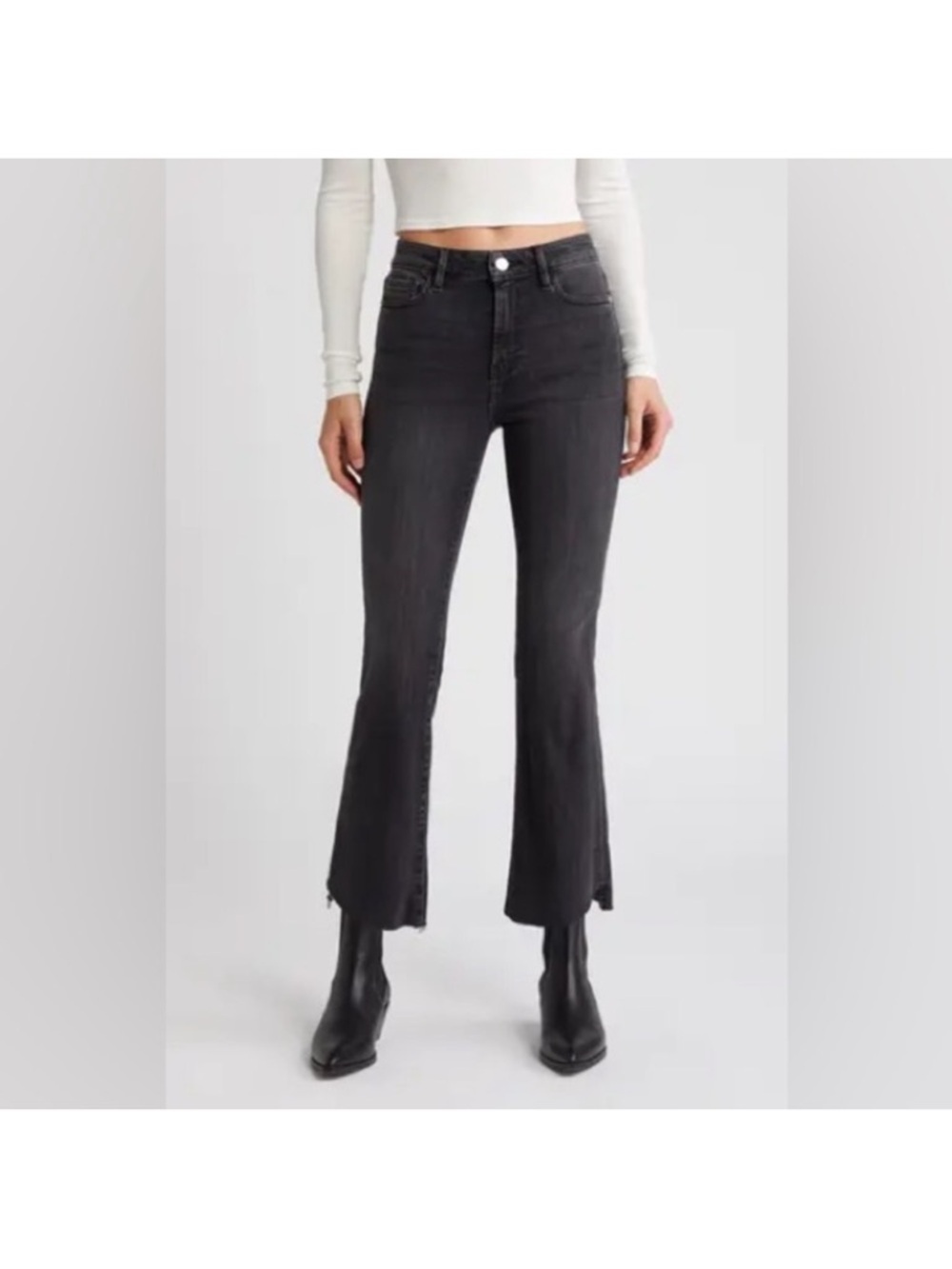 Frame Le Crop Mini Boot Raw Stagger jeans in black